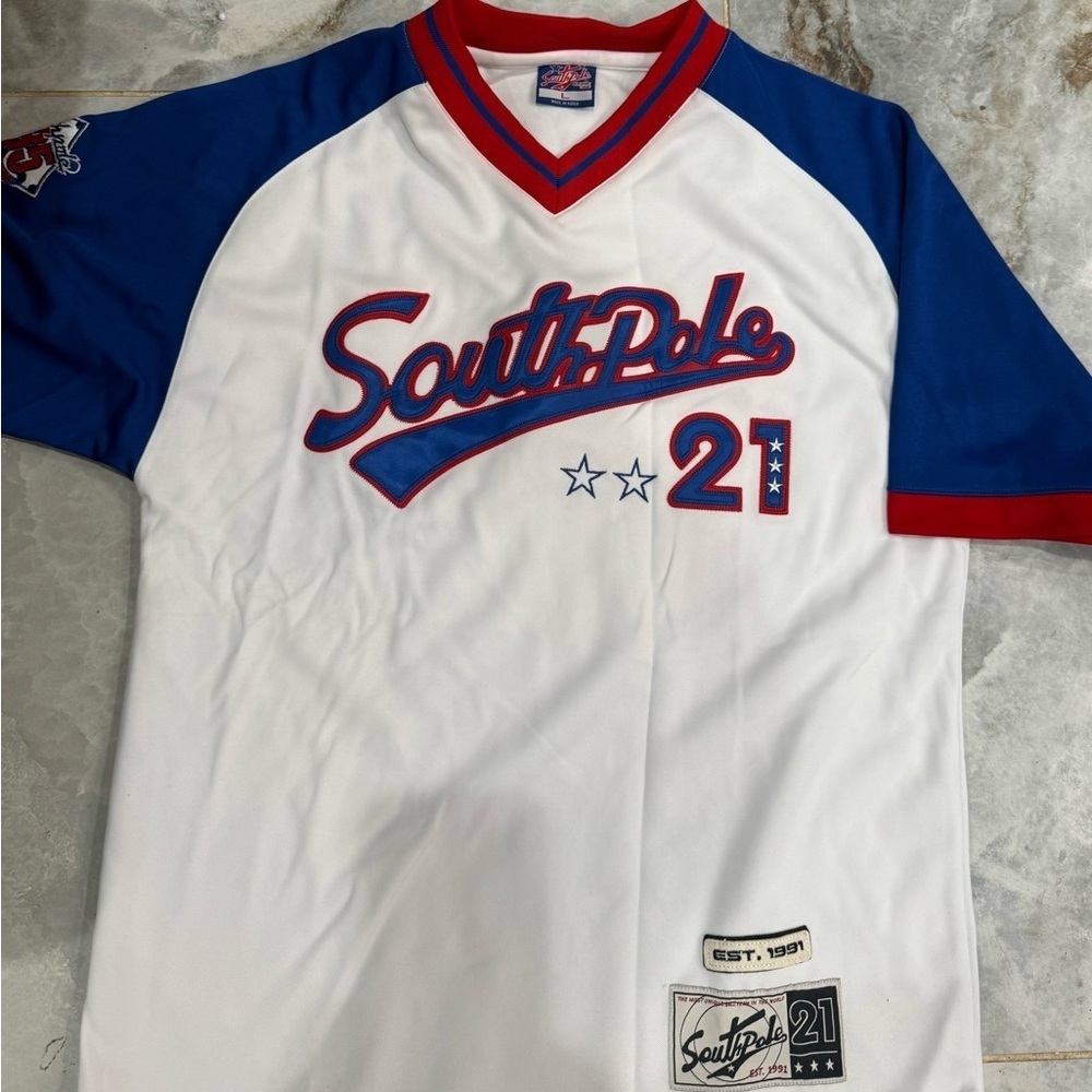 South Pole White and Blue Baseball Jersey - Picture 5 of 6